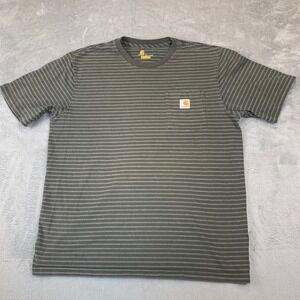 Carhartt T Shirt Mens L Black Gray Striped Pocket Tee Original Fit Work K87